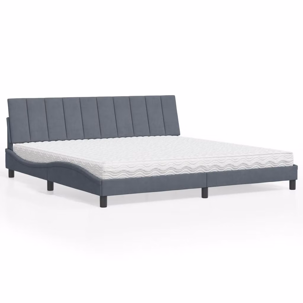 Letto con Materasso Hanko Grigio Scuro 200x200 cm Velluto