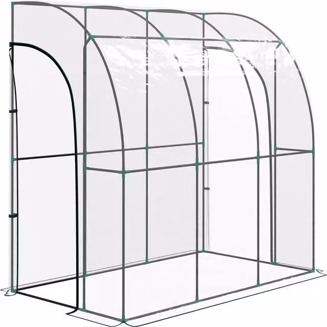 Serra da giardino addossata Outsunny con telo in PVC rinforzato e 2 porte avvolgibili, trasparente, L/P/H: 214 x 118 x 212 cm