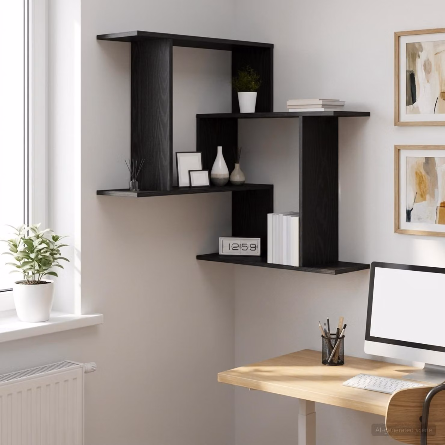 Scaffale da parete moderno vidaXL in MDF nero, L 67 cm x P 67 cm x H 87 cm