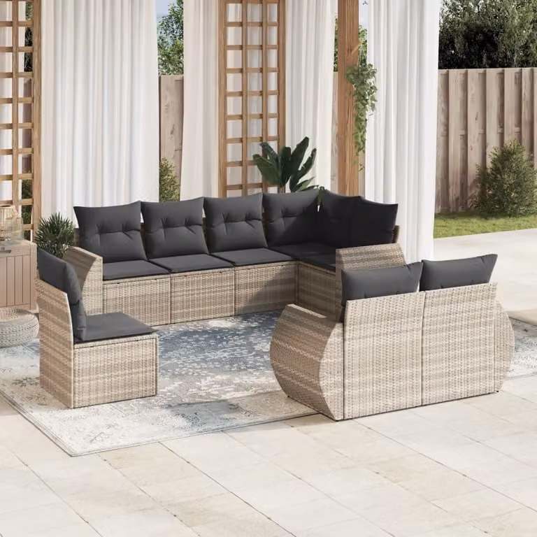 Maison Exclusive - Set Divano da Giardino 8pz con Cuscini Grigio Chiaro Polyrattan
