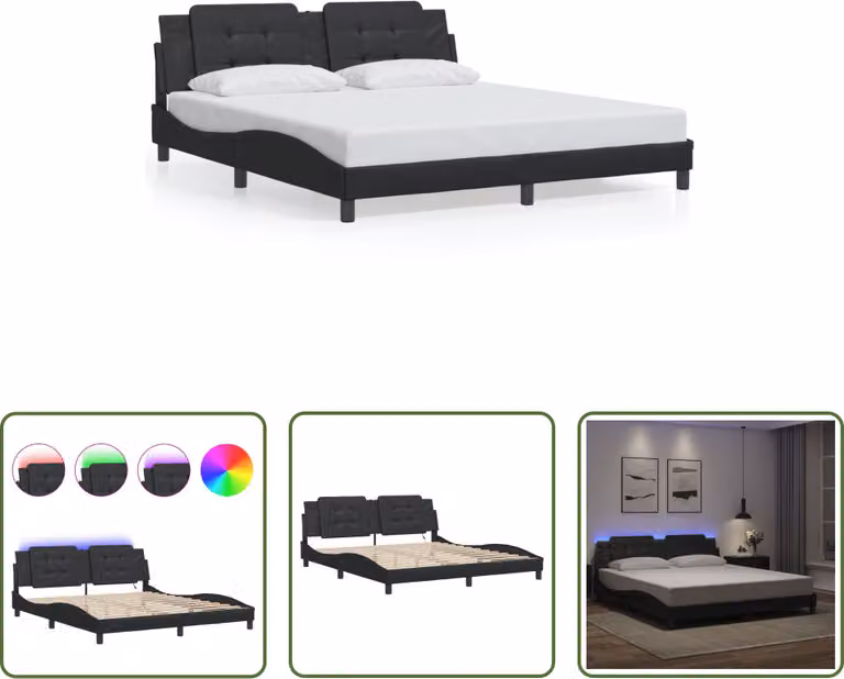 The Living Store Struttura letto con LED nero 180x200 cm in ecopelle