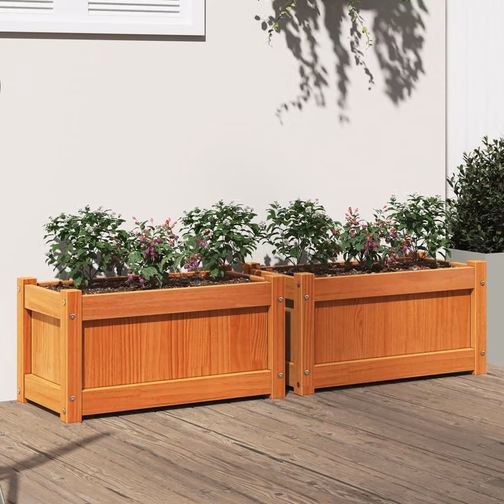 Set di 2 fioriere da giardino vidaXL in legno massello di pino marrone