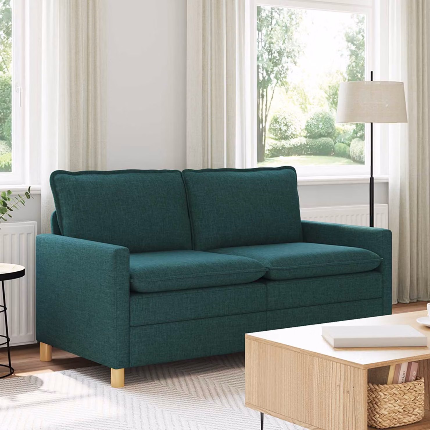 Divano a 2 posti vidaXL in tessuto verde con struttura in metallo, L: 156 cm, P: 81 cm, H: 87,5 cm