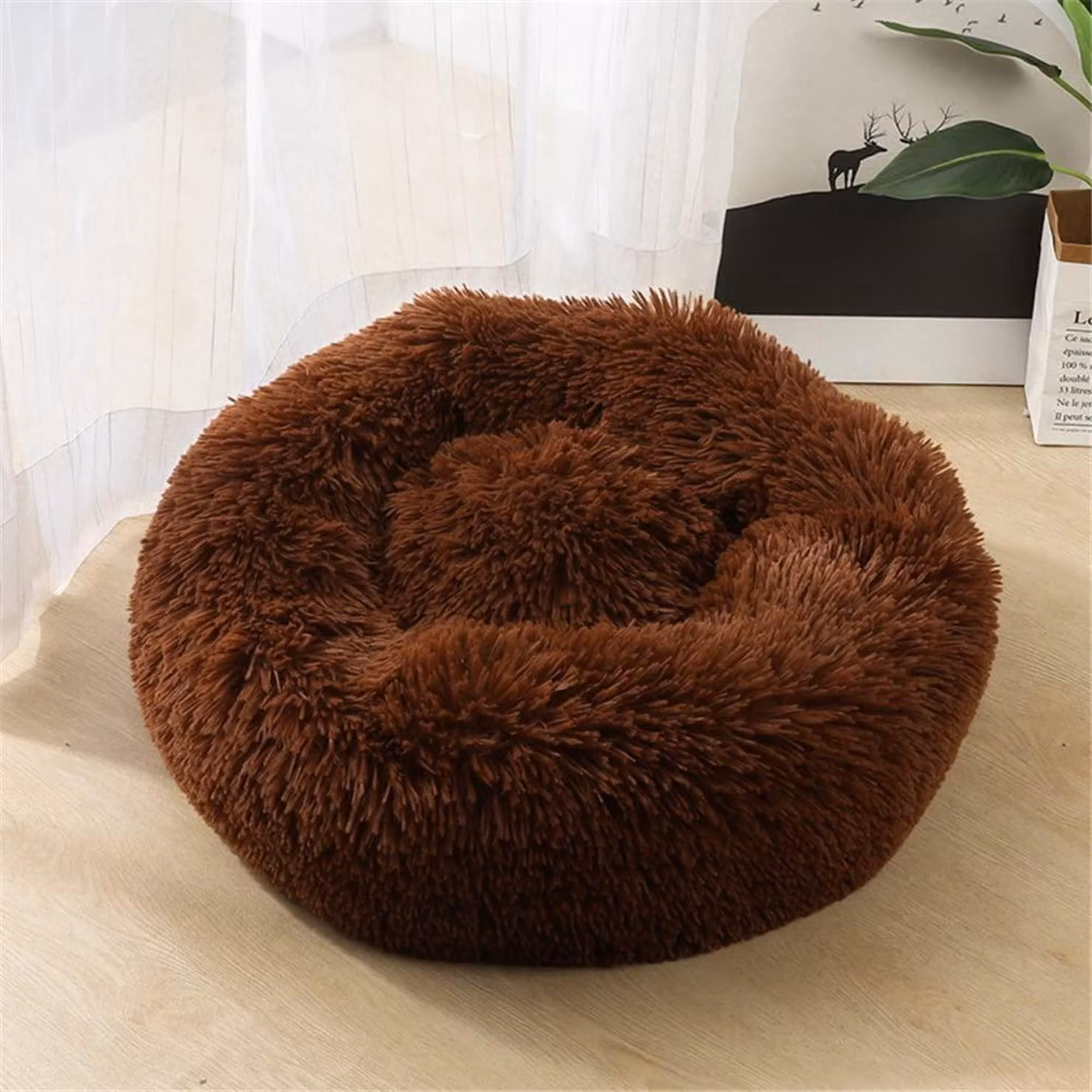Cuccia per cani, cuccia per gatti, morbida, rotonda, in peluche, 90 cm, color marrone scuro