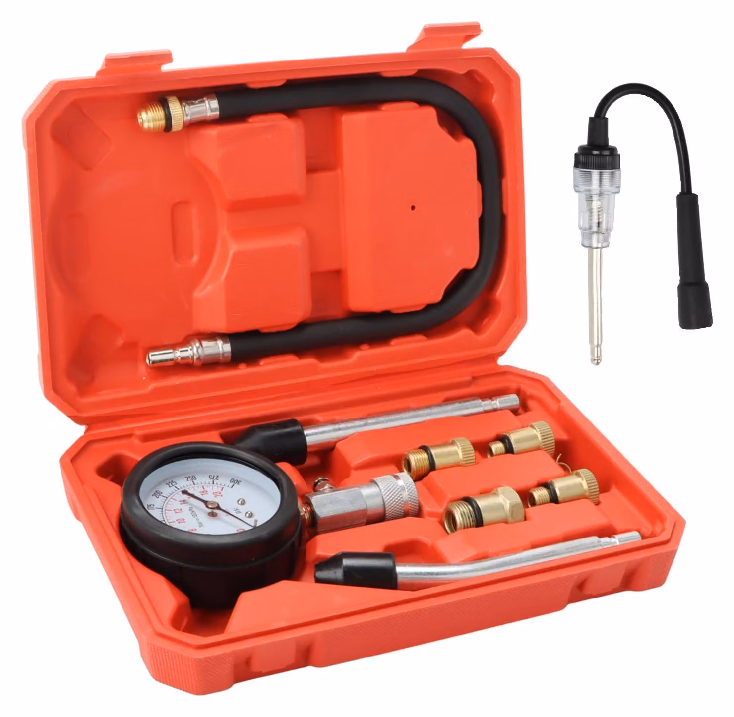 Set di 9 componenti per la misurazione della compressione, per auto, completo di 4 adattatori e tester per candele