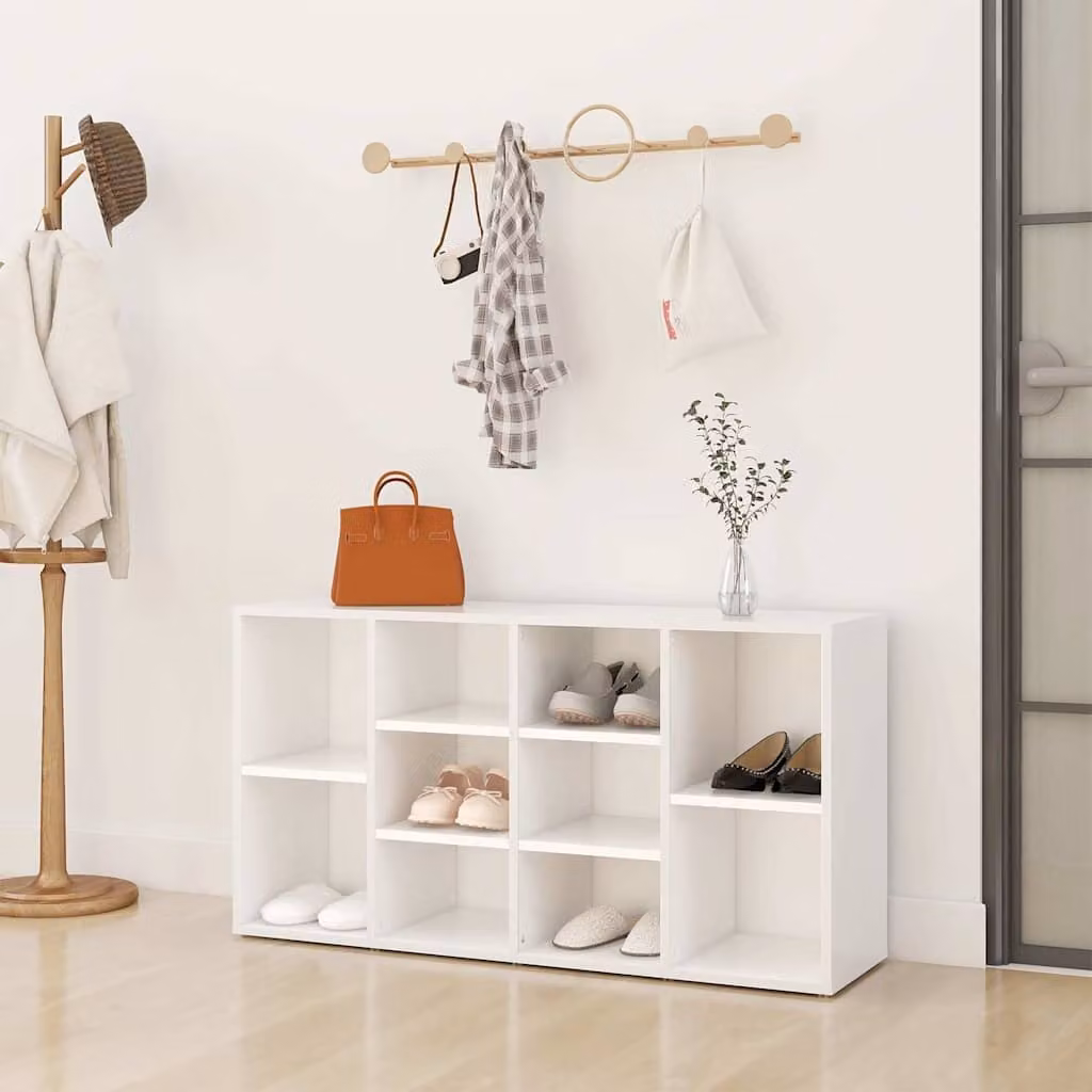 Scarpiera con Panchina vidaXL in Multistrato Bianco L: 103 cm, P: 30 cm, H: 55 cm