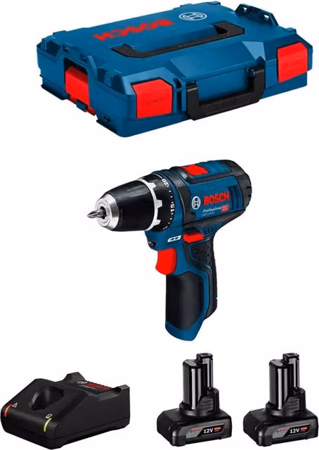 Trapano Avvitatore Bosch GSR 12V-15 con 2 batterie da 6,0 Ah, caricabatterie GAL12V-40 e L-Boxx 102, colore blu – 1