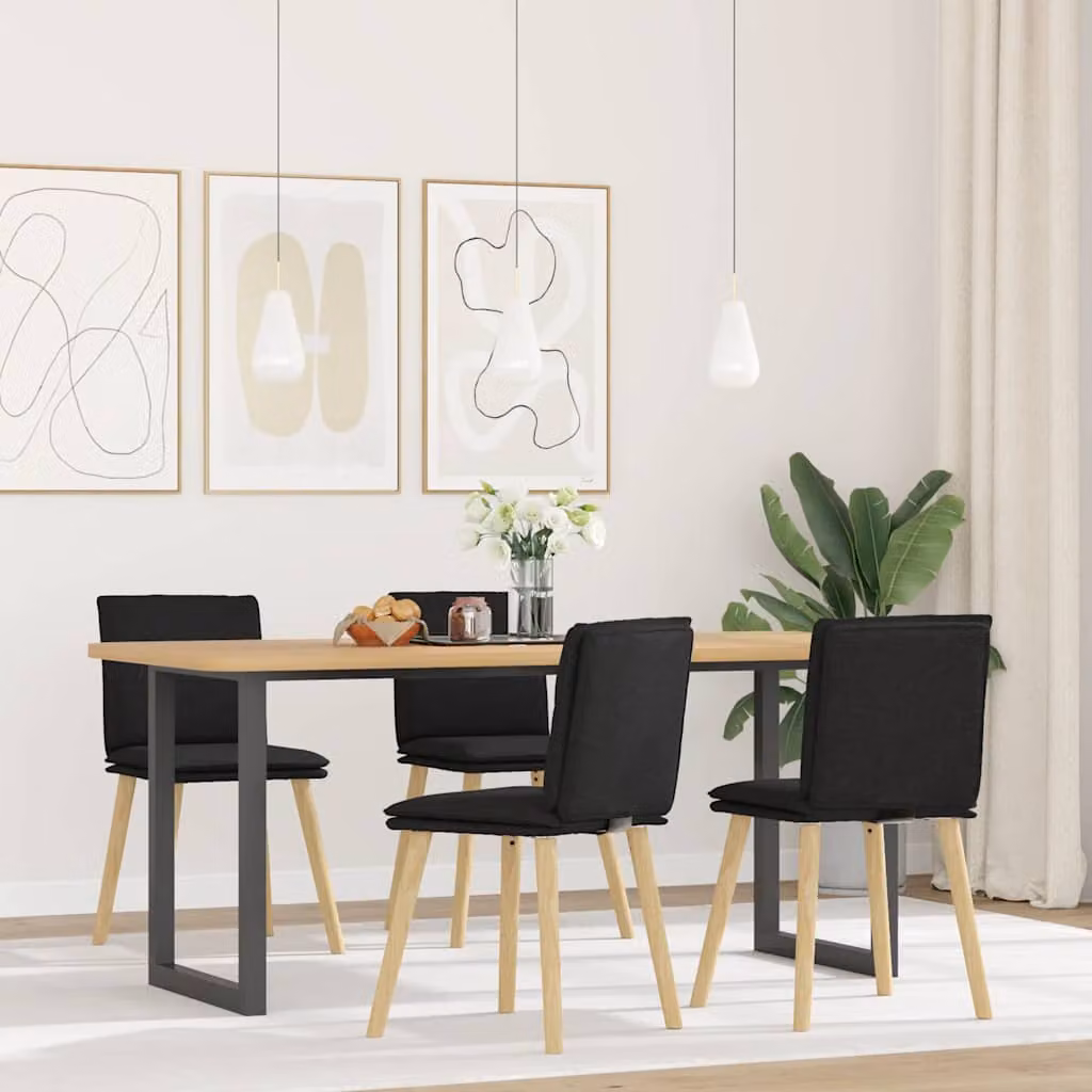 Set di 4 sedie da pranzo vidaXL moderne in tessuto nero con struttura in legno e metallo