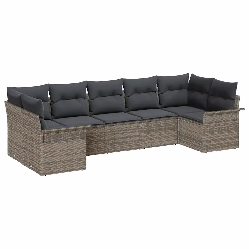 Set Divano da Giardino vidaXL a Forma di L in Polyrattan Grigio con Cuscini – 2