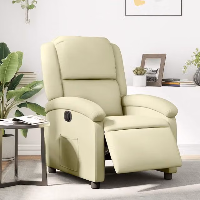 Poltrona Reclinabile Elettrica vidaXL in Vera Pelle Beige con Braccioli e Funzione Auto-Return