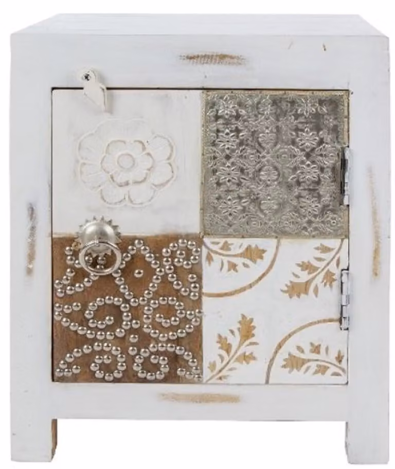 Casa Padrino cassettiera in stile country shabby chic con anta bianco antico / multicolore 40 x 32 x h. 50 cm - Mobili in stile country