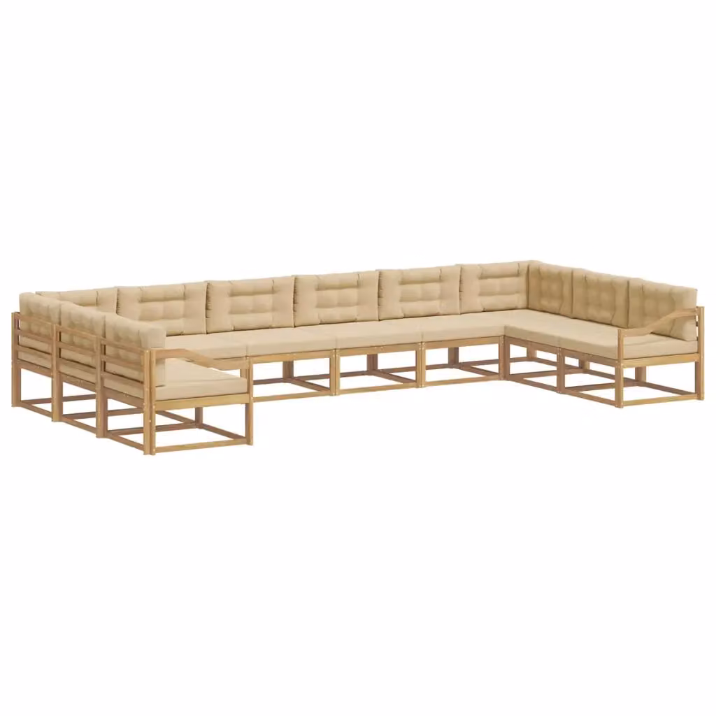 Set di divani da esterno a forma di U vidaXL in legno di acacia con cuscini Bianco e Beige – 2