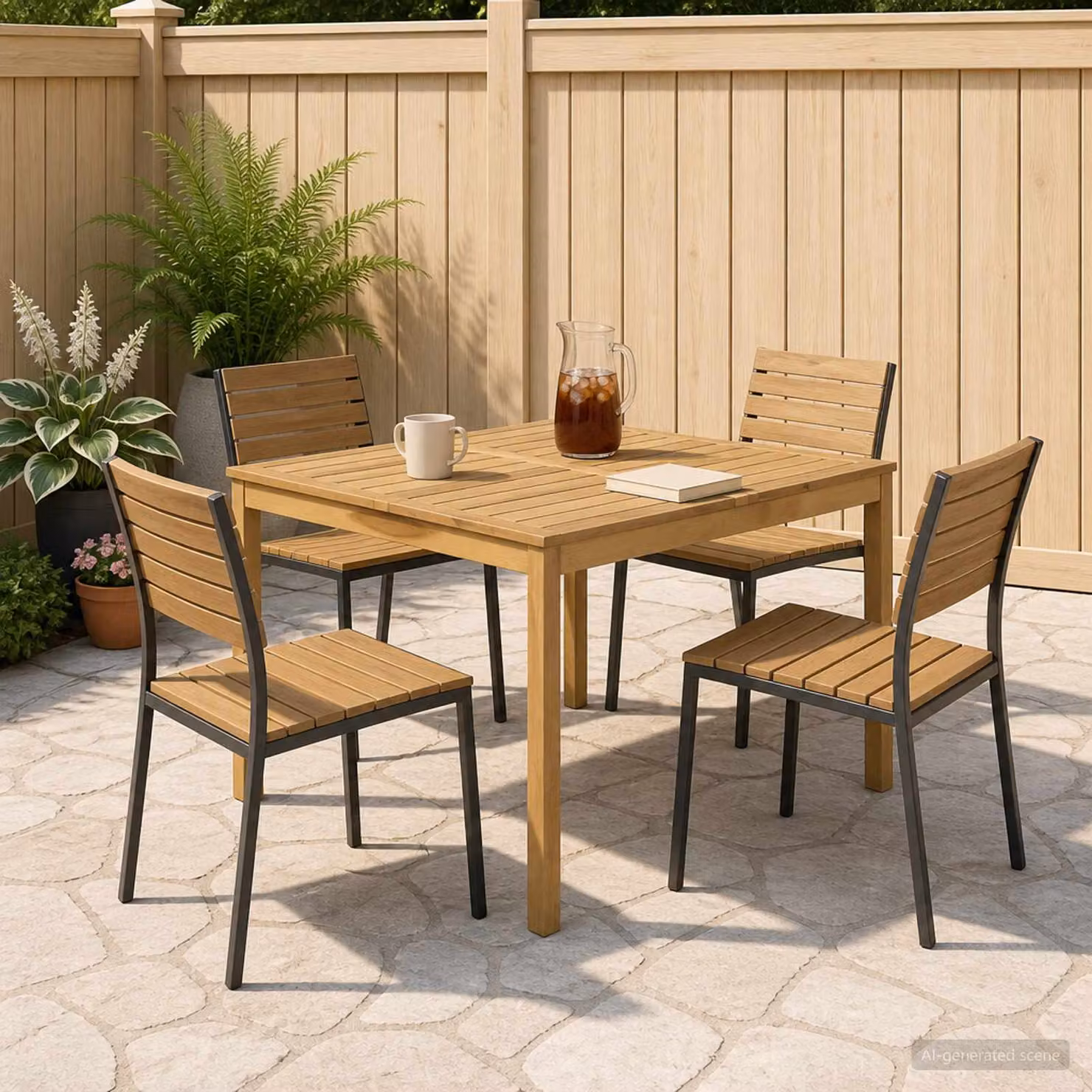 vidaXL Tavolo da giardino rettangolare in legno di acacia bianco e marrone L: 110 cm, P: 108,5 cm, H: 75 cm