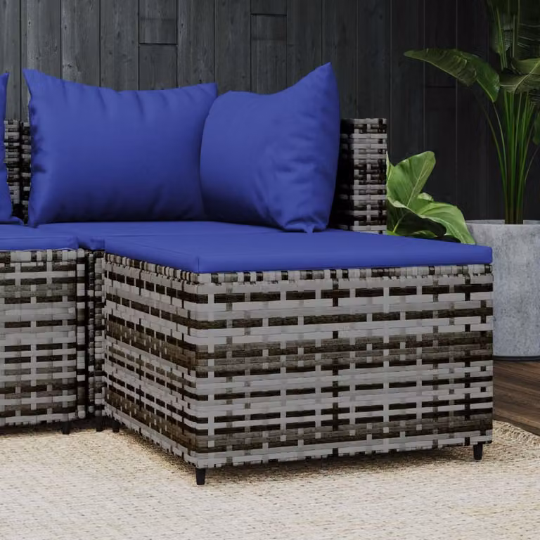 Poggiapiedi da giardino vidaXL in polyrattan con cuscino, grigio