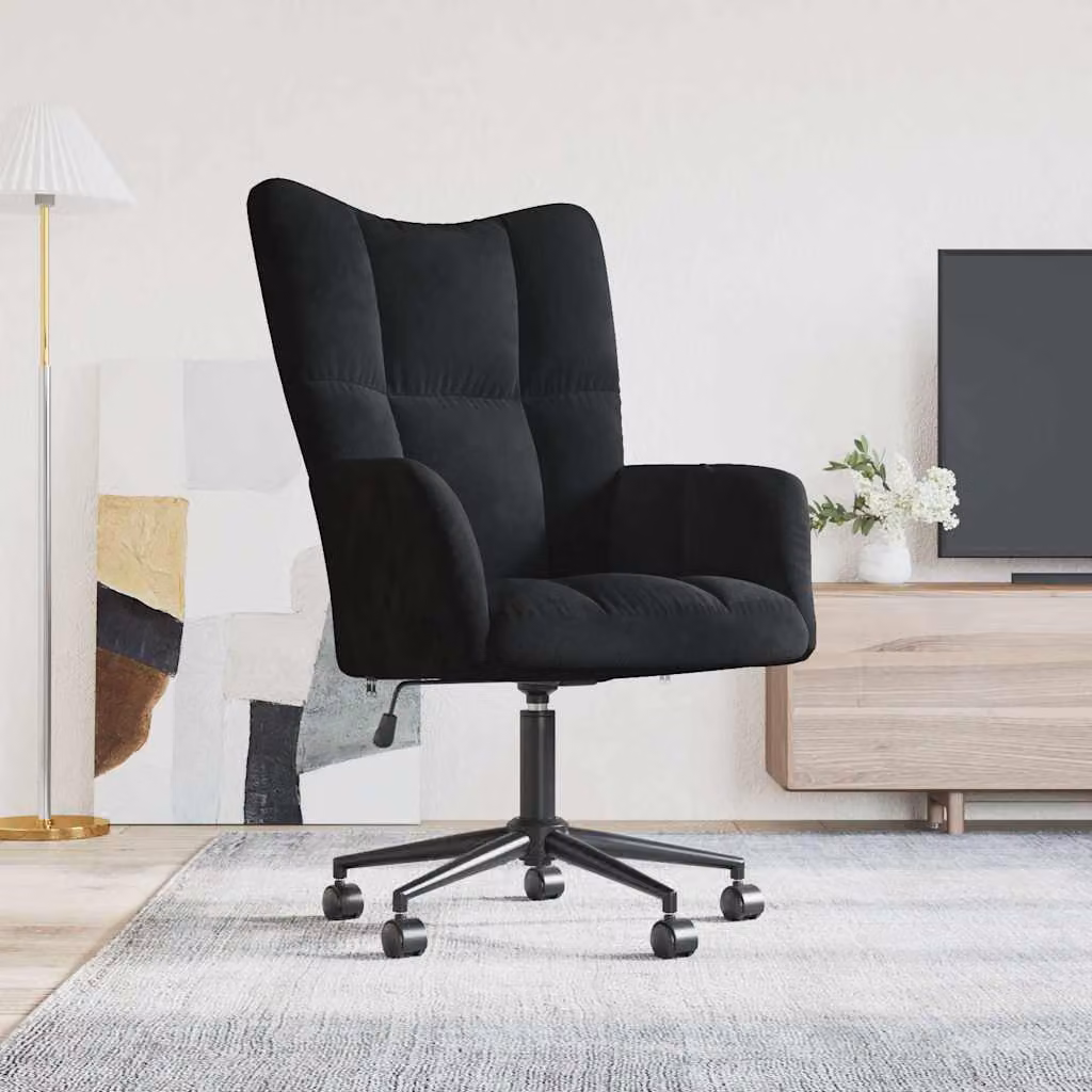 Poltrona Relax Moderna vidaXL in Velluto Nero con Braccioli e Ruote