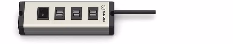 EHMANN 0601x09032031: Placca multipresa, alluminio, con 6 porte USB-A, lunghezza del cavo: 1,5 metri