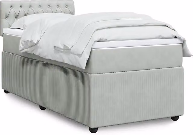 Letto con Giroletto a Molle e Materasso Ibrido vidaXL in Velluto Grigio e Bianco L/P: 100 x 200 cm