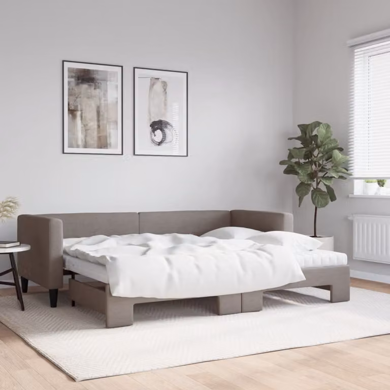 Maison Exclusive - Divano letto estraibile con materassi color taupe 80x200 cm in tessuto
