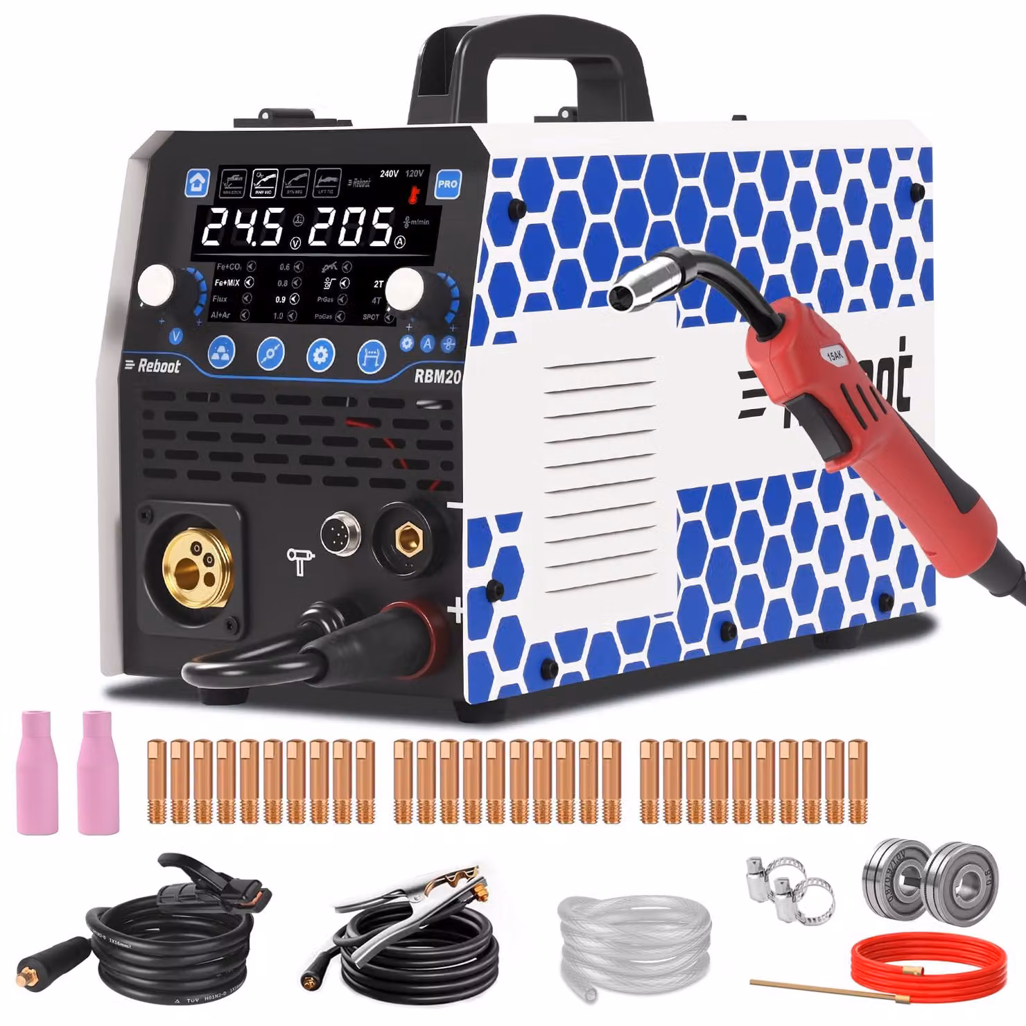Saldatrice MIG/MAG 205 A 8-in-1 IGBT, tecnologia Synergie - Multiprocesso - Adatta per acciaio e alluminio