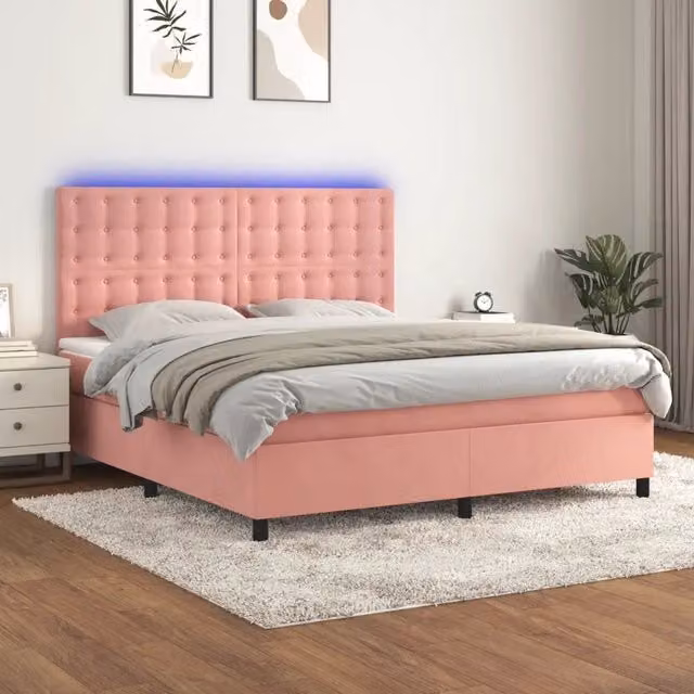 Letto Ibrido vidaXL in Velluto Rosa con Illuminazione LED e Porta USB L/P/H: 160 x 200 x 128 cm – 1