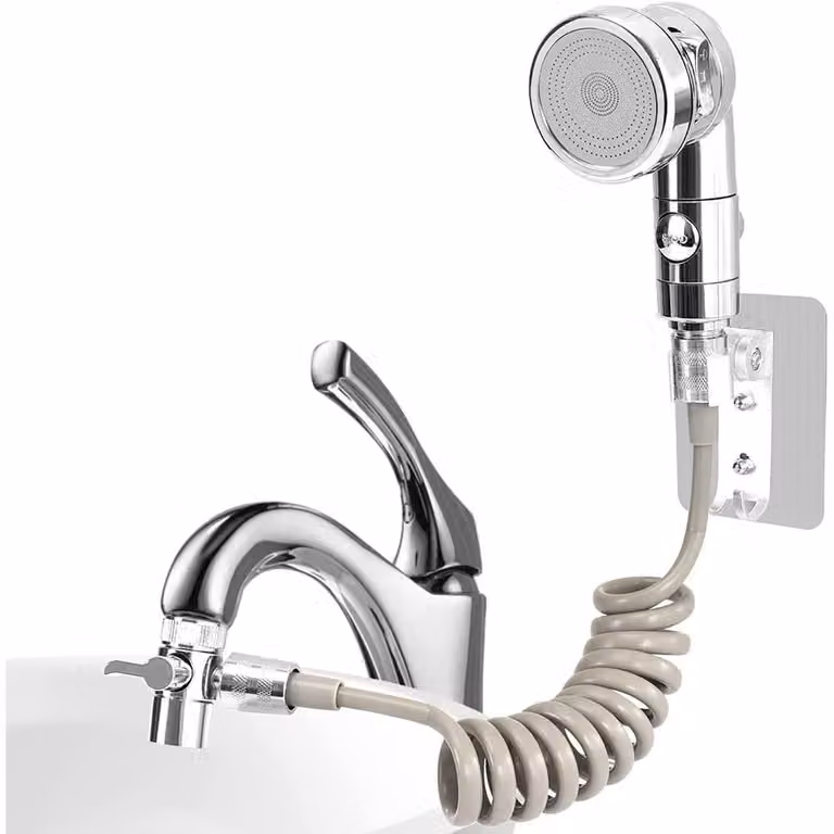 Inovra - Set doccia con miscelatore, dotato di 3 modalità di erogazione - Doccetta manuale - Tubo flessibile da 2 metri - Supporto - Adatto per rubinetti e bidet - Materiale: ABS