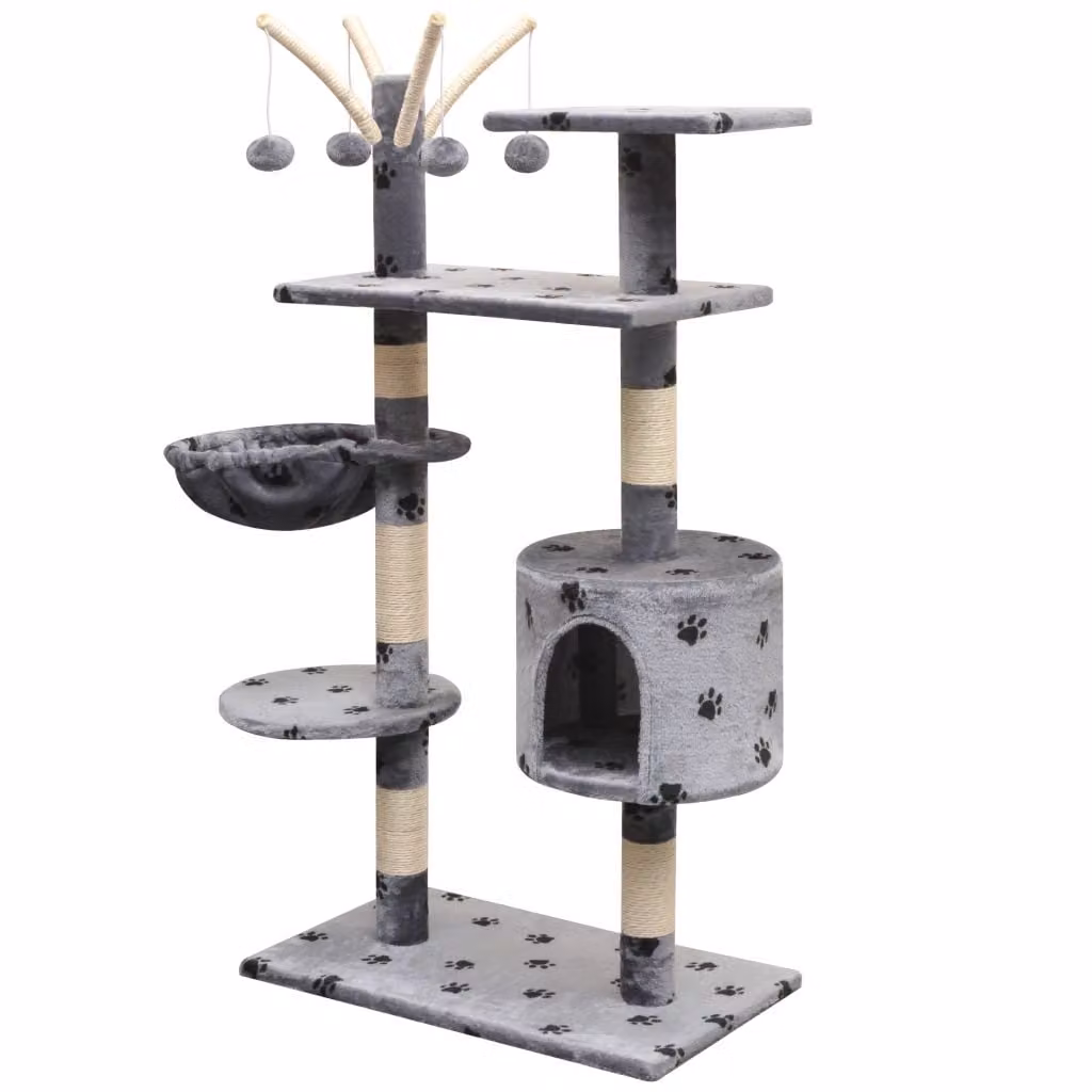 vidaXL Tiragraffi per gatti 125 cm grigio con impronta di zampa