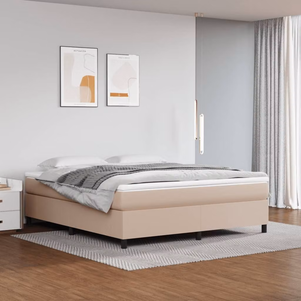 vidaXL Letto a molle con materasso cappuccino marrone 160x200 cm in Pelle finta - Letto a molle - Letti a molle - Letto - Mobili per la camera da letto