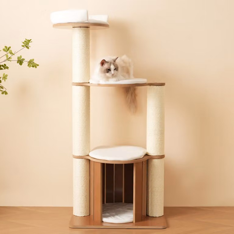 Tiragraffi per gatti Zimilo 135 cm, tronco XXL da 12 cm, 3 livelli, con casetta e cuscini rimovibili, resistente all'umidità, sistema anti-ribaltamento, grande tiragraffi