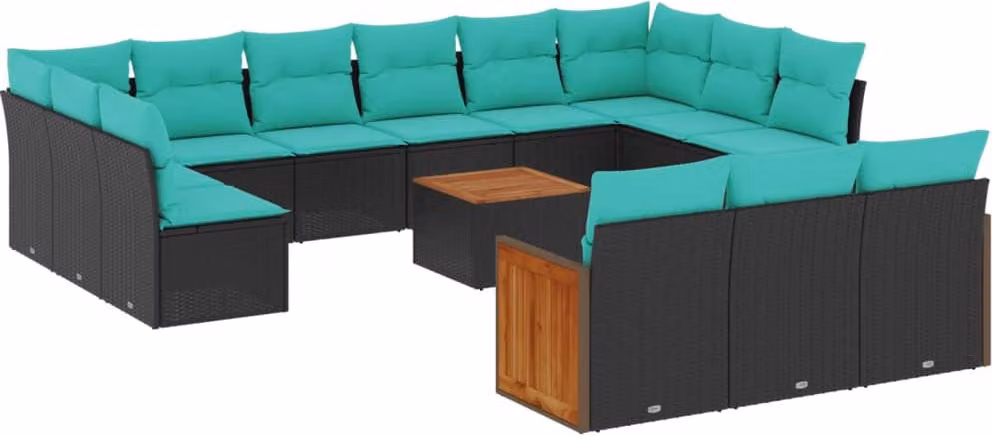 Set Divani da Giardino 12 pz con Cuscini Nero in Polyrattan