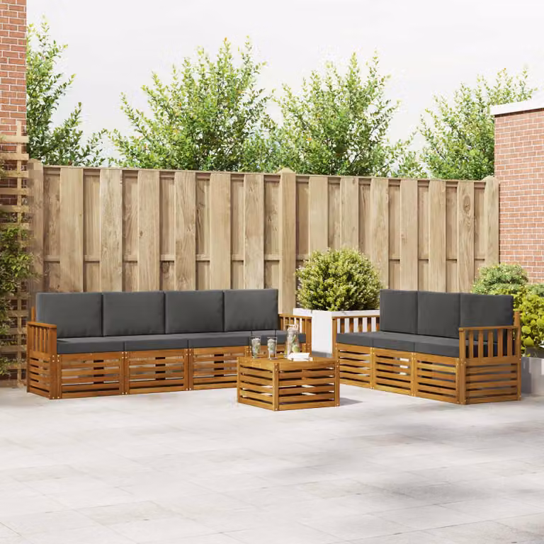 Set divani da giardino vidaXL in legno di acacia massello con cuscini, colore naturale e antracite