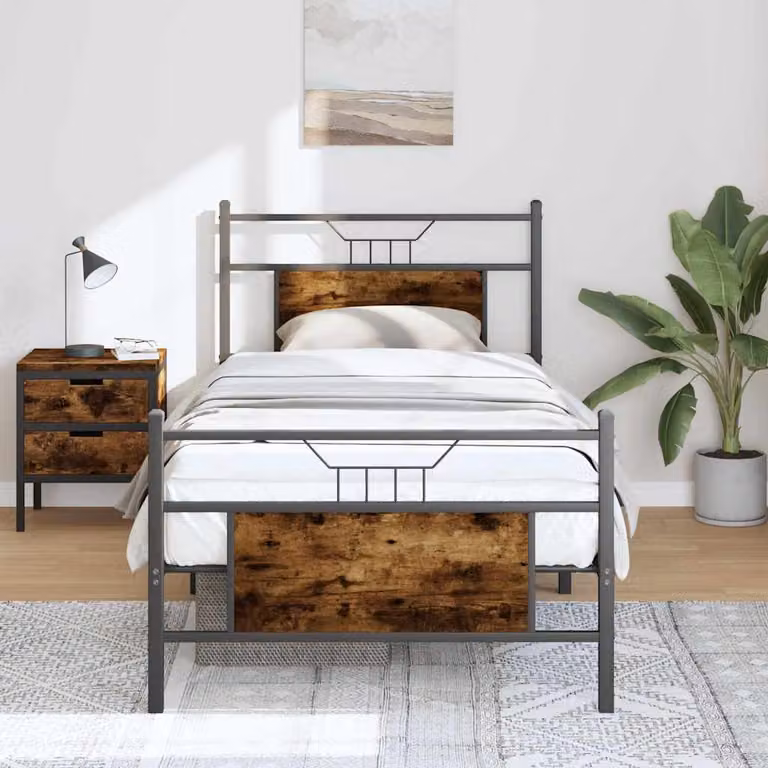 vidaXL Giroletto senza Materasso in Rovere Fumo e Metallo, L/P/H: 80 x 200 x 91,5 cm