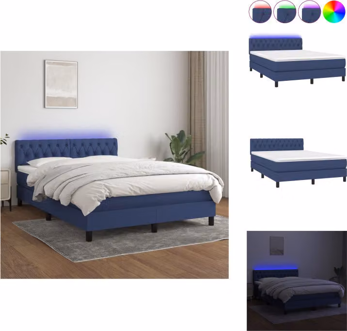 vidaXL Letto a molle con materasso e tessuto LED blu 140x200 cm - Letti e strutture letto