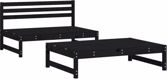 Set Salotto da Giardino 2 Pezzi in Legno di Pino Nero con Divano a 2 Posti e Pouf Imbottiti