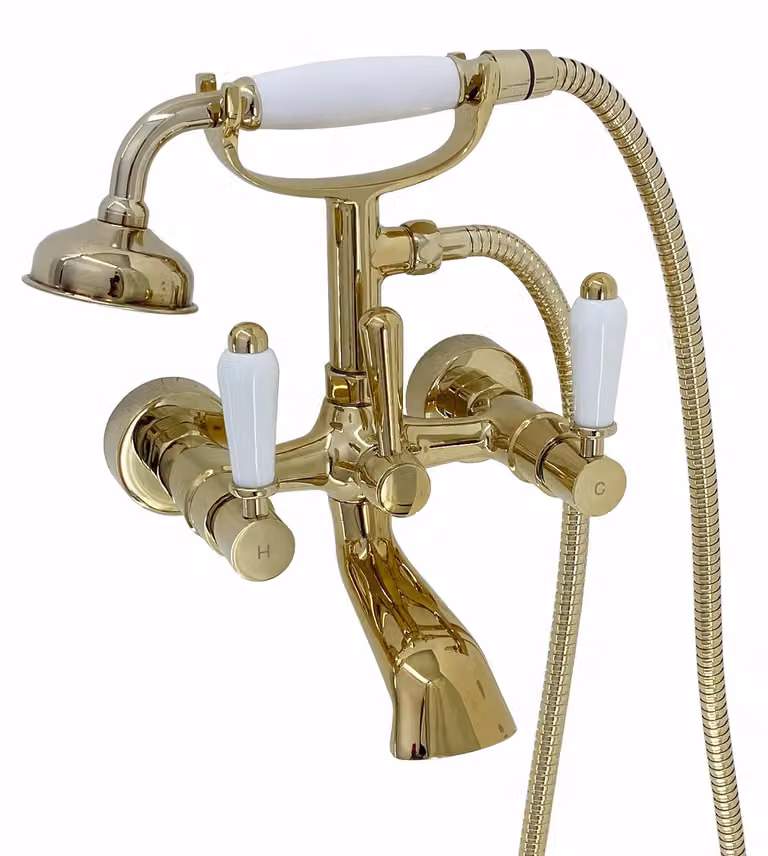 Miscelatori per doccia di bassa qualità, da montare a parete, finitura oro/bianco, in ottone, 150 mm