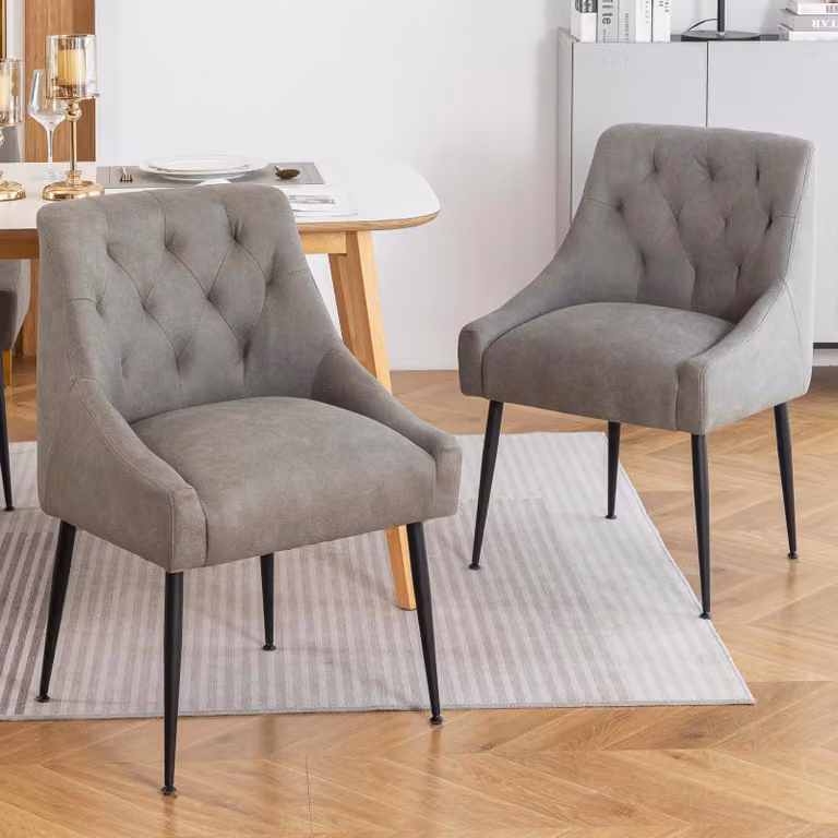 Set di 2 sedie da pranzo - Sedie imbottite moderne - Seduta imbottita - Schienale ergonomico - Gambe in metallo - Adatte per cucina e soggiorno - Grigie