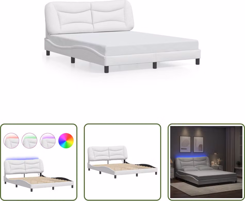 The Living Store Struttura letto con LED bianco 160x200 cm in ecopelle