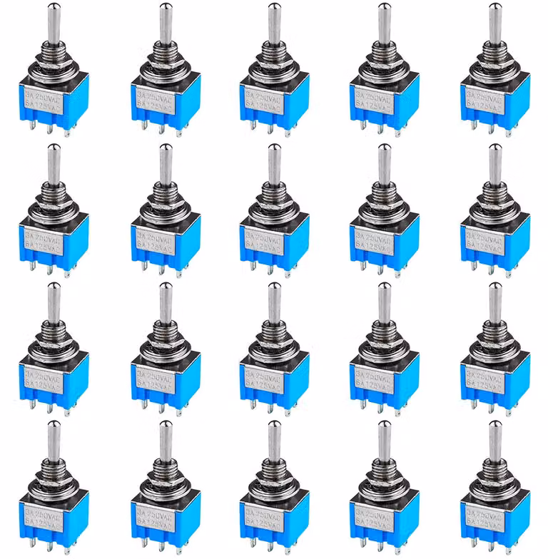Mini interruttore a levetta, 6 A/125 V, 3 A/250 V, blu, confezione da 20 pezzi
