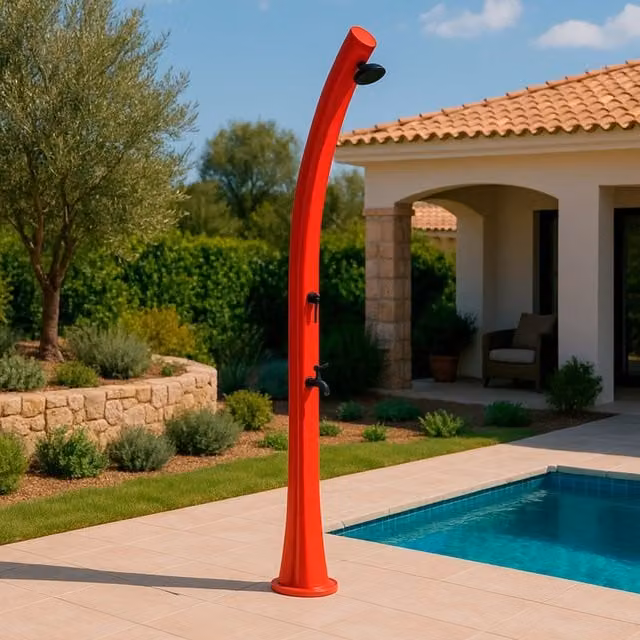 MPC Doccia Rossa in Polietilene HD con Riscaldamento Solare Altezza 226 cm Serbatoio 25 Litri Soffione Rotondo Ø 10 cm Accessori in Ottone Modello DOCCIA SOLARE RIO