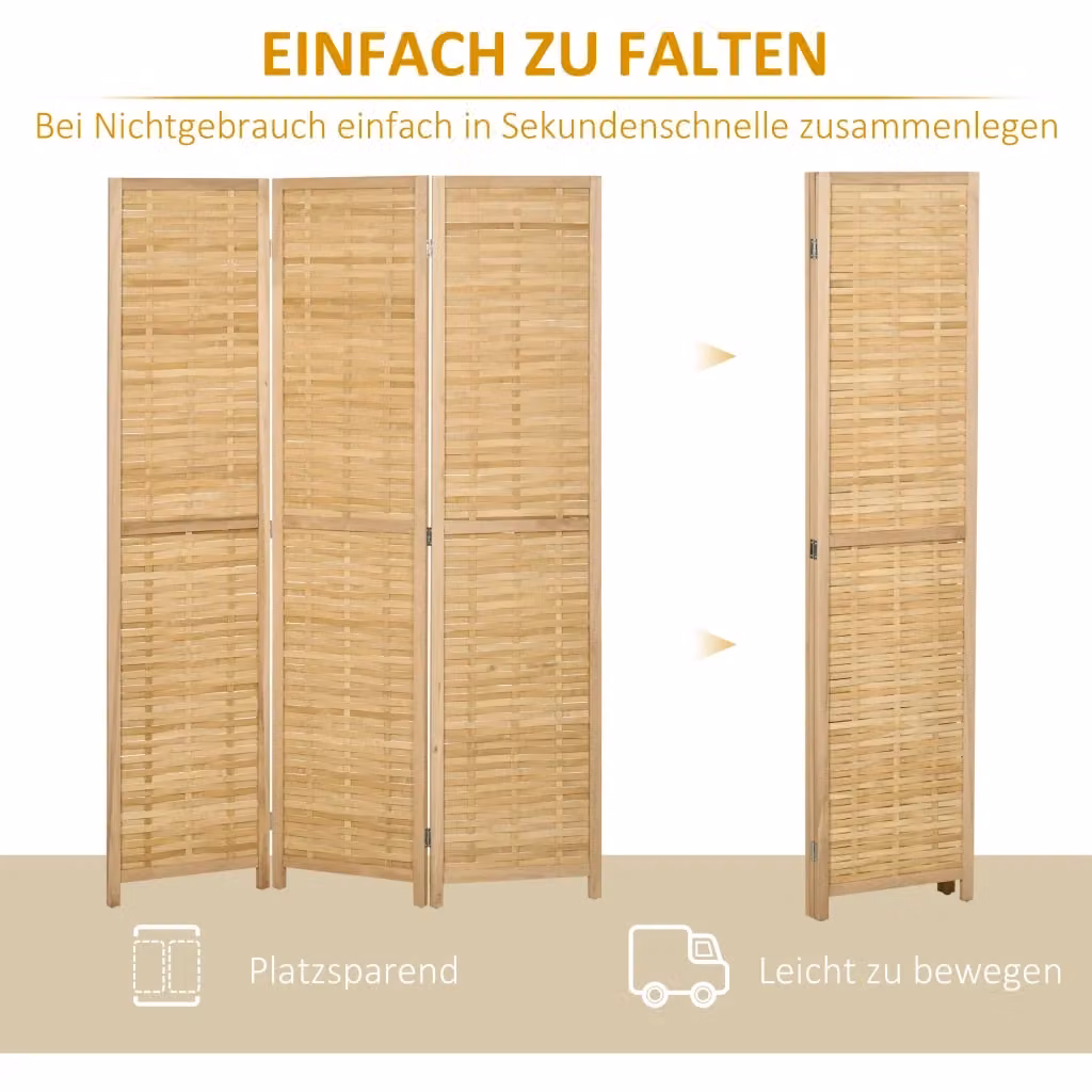 Paravento pieghevole a 3 pannelli REDOM in bambù naturale beige e marrone L: 120 cm, H: 170 cm – 2