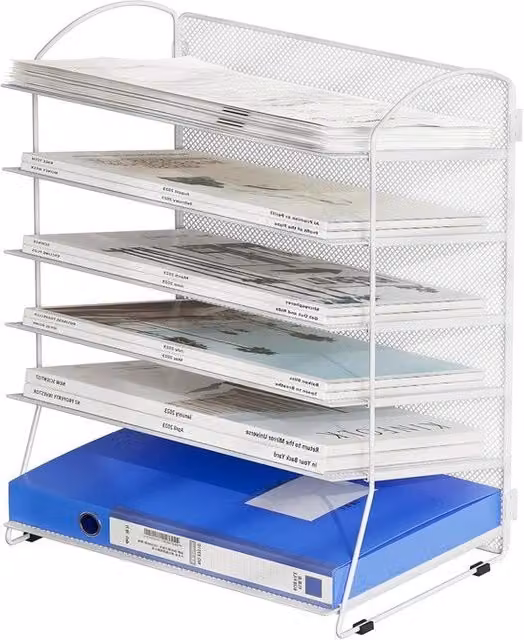 Organizzatore da scrivania in metallo con 6 strati per ufficio, Bianco, L: 40,5 cm, P: 22,5 cm, H: 34,5 cm
