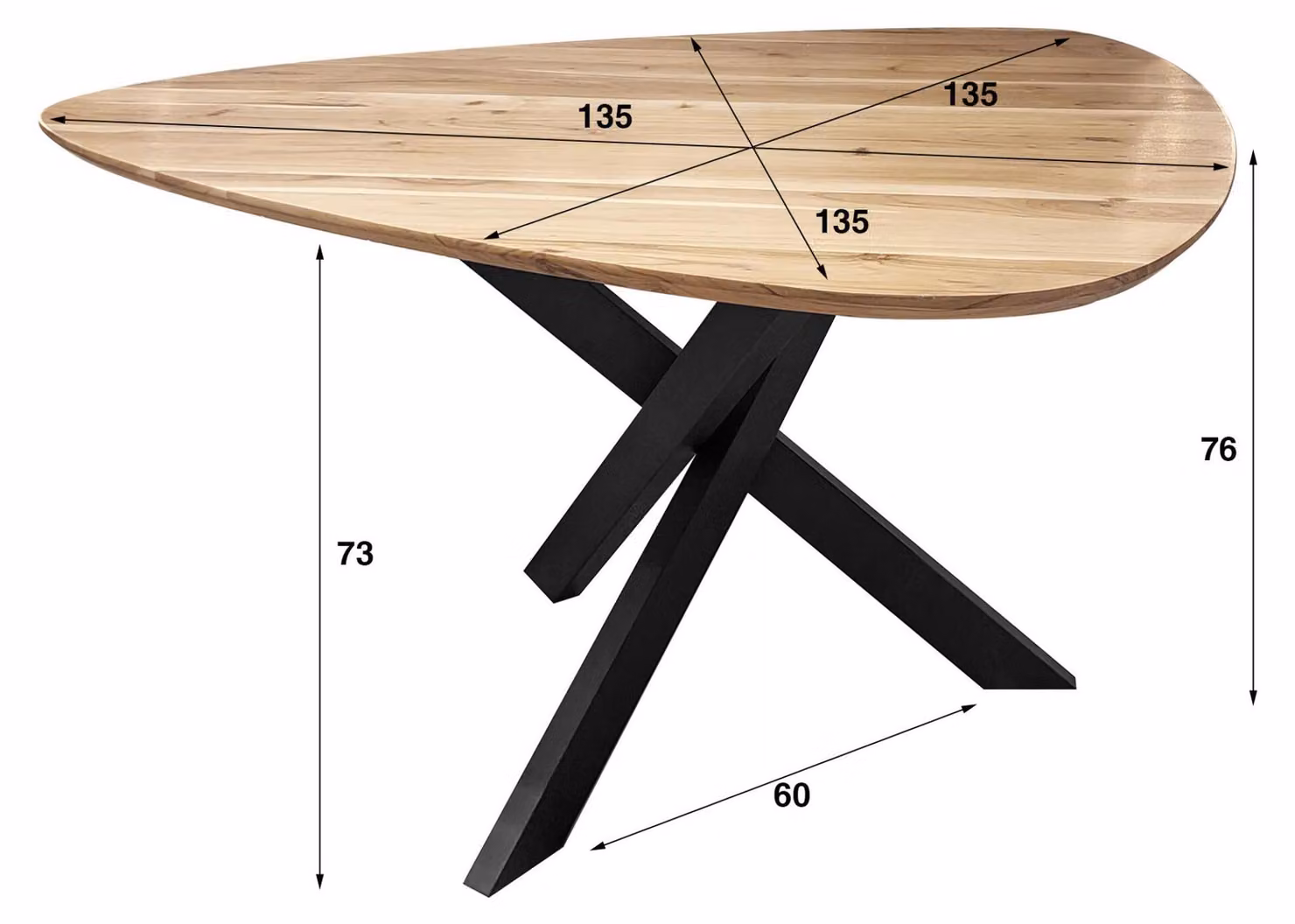 Tavolo da pranzo FURNLUX triangolare in acacia e nero 135 cm / Colore principale: marrone / Dimensioni: 135 x 76 x 135 cm
