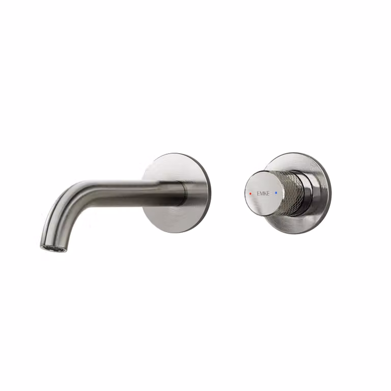 EMKE rubinetto da incasso a parete antracite - orientabile a 360°, rubinetto da bagno a 2 fori in ottone, a parete per lavabo, 288×210×70 mm