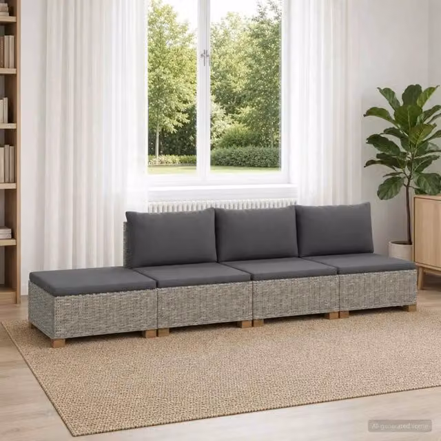 Set Lounge da Giardino a Forma di L vidaXL in Polyrattan con Cuscini Grigi e Struttura in Legno – 1