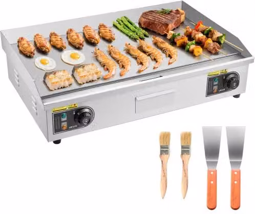 Piastra Elettrica Commerciale Vevor da 4400 W con Controllo della Temperatura Regolabile da 50 a 300 °C in Metallo Argento con 2 Spatole e 2 Spazzole