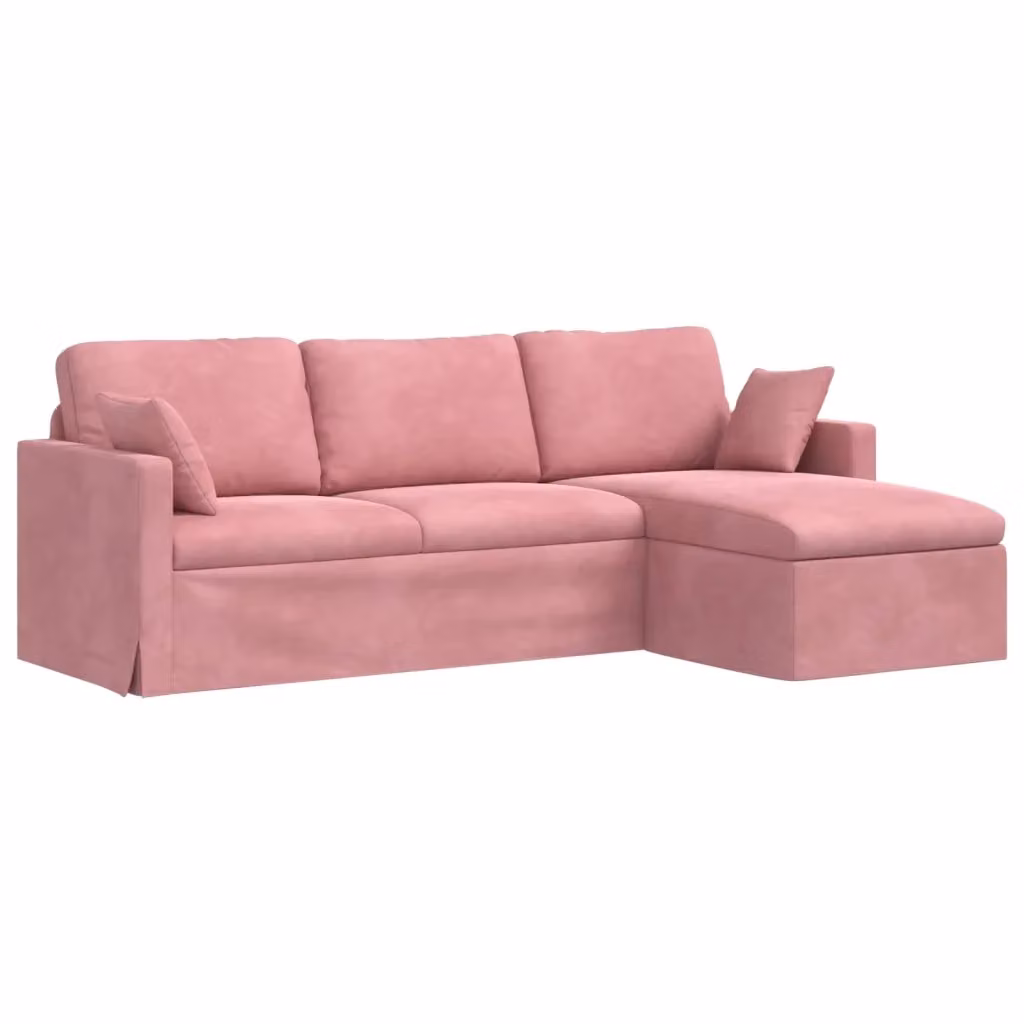 Divano moderno vidaXL in velluto rosa con cuscini e coperture rimovibili L: 228 cm, P: 134 cm, H: 80 cm – 2