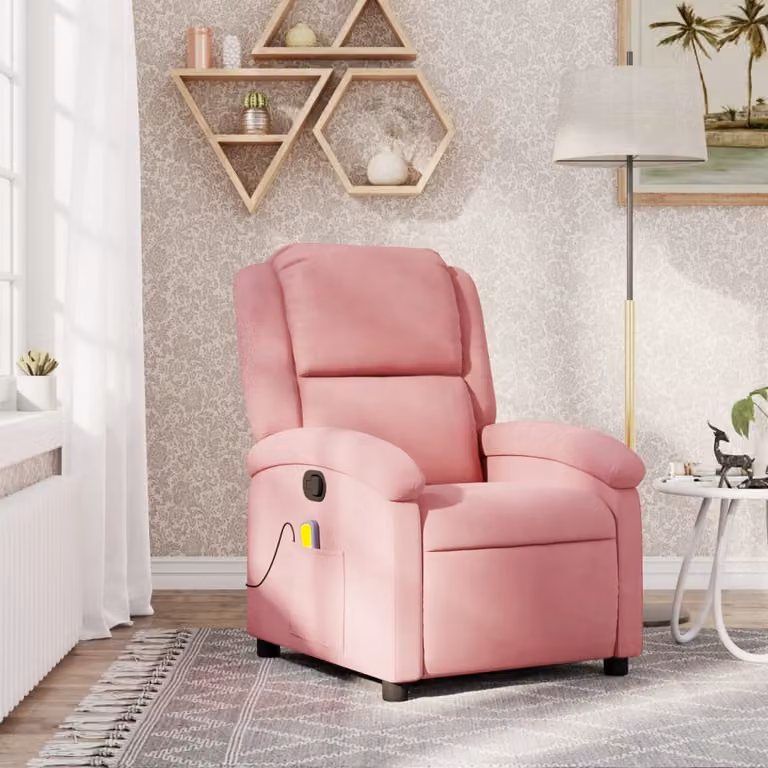vidaXL Poltrona Relax Reclinabile in Velluto Rosa con Braccioli e Struttura in Legno e Metallo