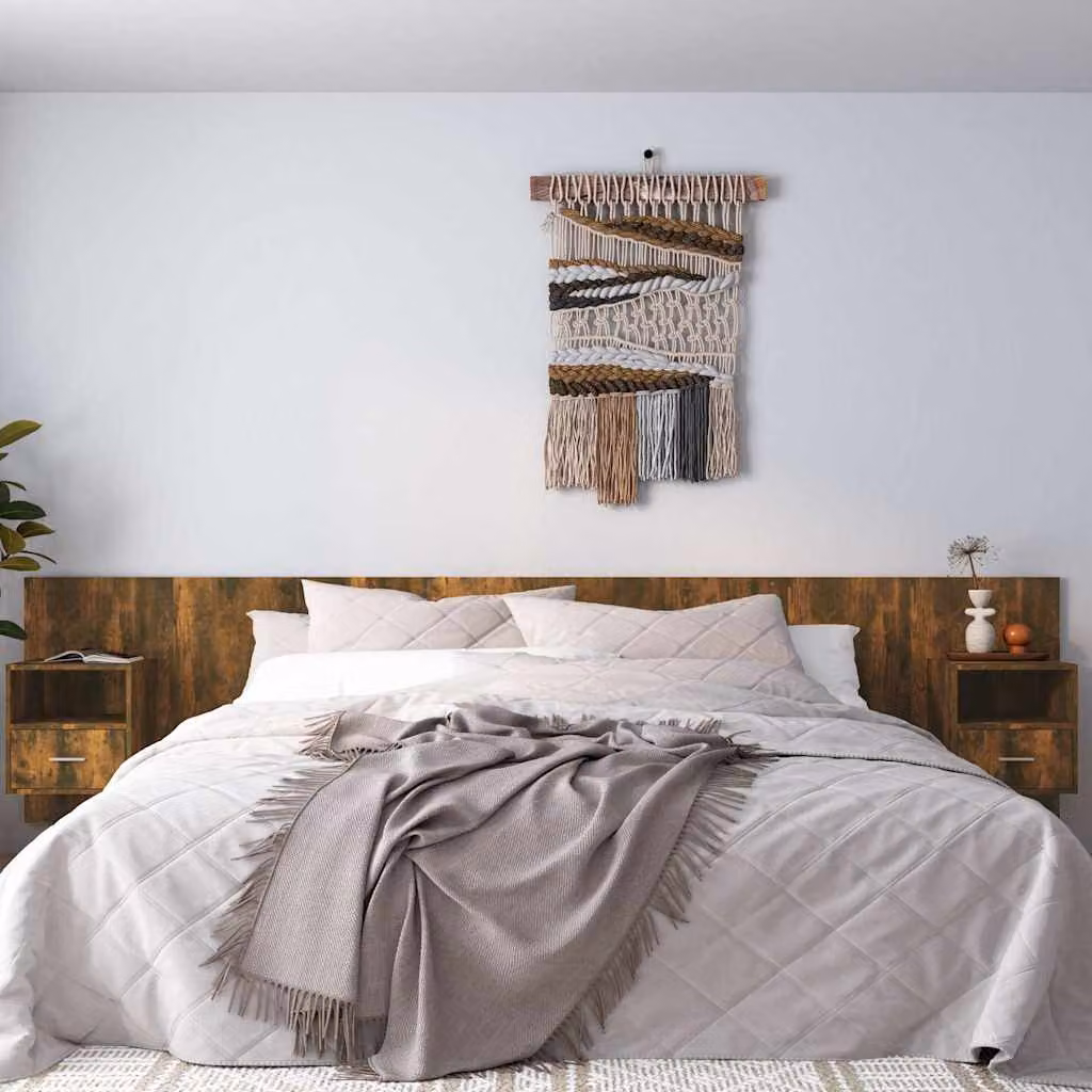 Testiera Letto con Comodini Integrati vidaXL in Legno Rovere Fumo Marrone – 1