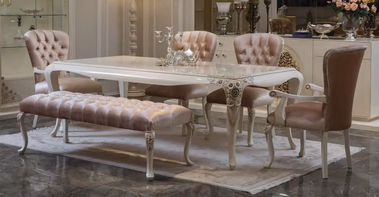Klassische Esszimmer Garnitur Tisch Stuhl Set Hocker Essgarnitur Stühle 6tlg