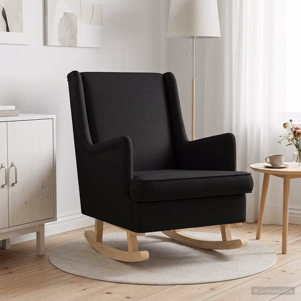 Sedia a dondolo moderna vidaXL in tessuto nero con braccioli, L: 62 cm, P: 80 cm, H: 85 cm