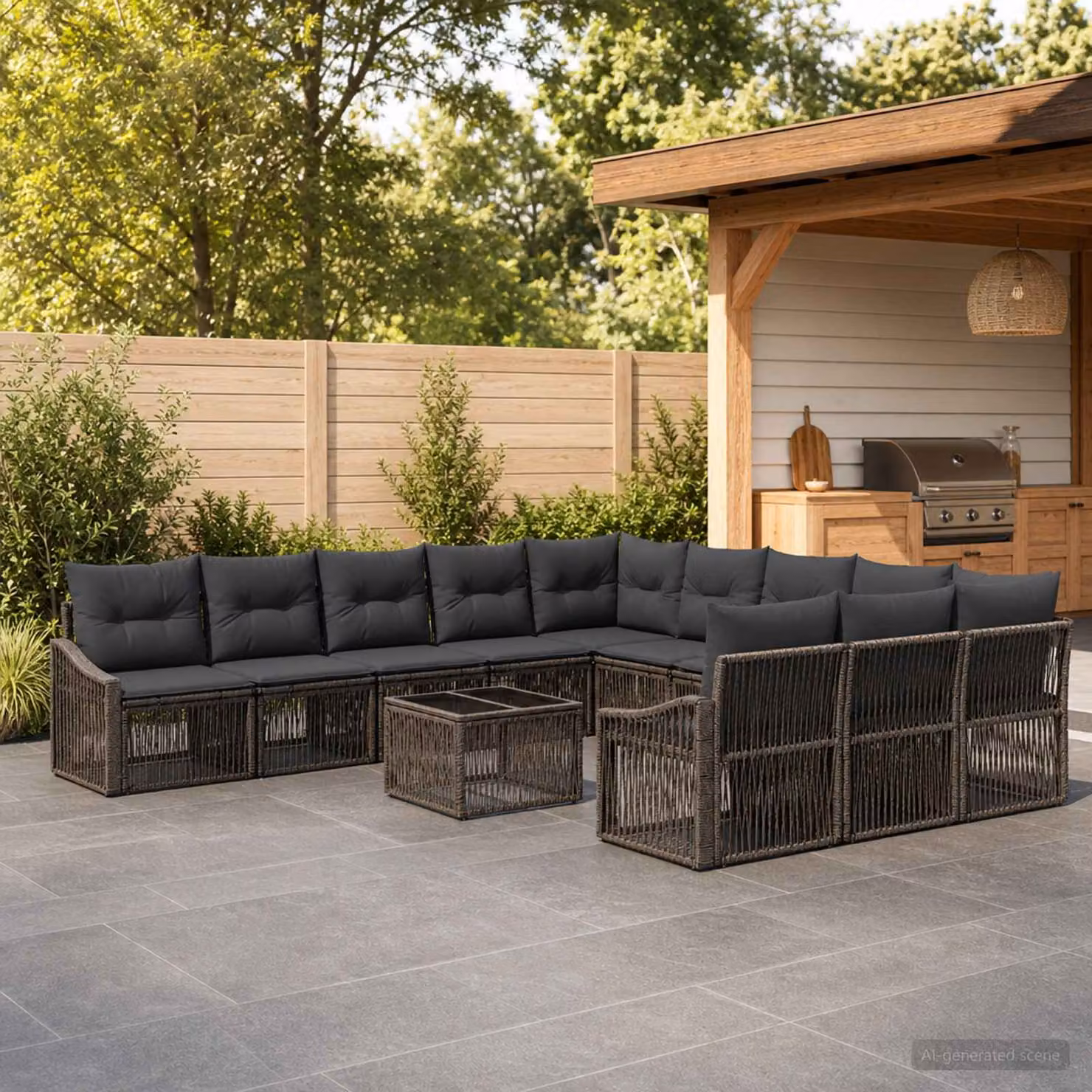 Set Divano da Giardino vidaXL 12 pz a Forma a U in Polyrattan Grigio con Cuscini e Tavolino